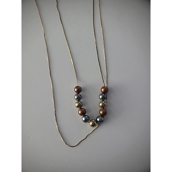 Vintage Gold Tone Multi Strand Chain Necklace Beaded Jewelry Costume - Picture 10 of 10